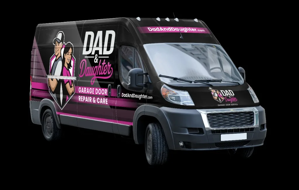 Dad & Daughter branded Ram ProMaster service van, front three-quarter view